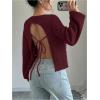 image:imageMakeMeChic Womens Open Back Sweater Tie Backless Long Sleeve Crew Neck Y2K Knit TopsRed a