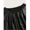 image:imageMakeMeChic Womens PU Leather Cropped Jacket 34 Sleeve Pleated Open Front Coat OuterwearBlack