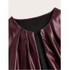 image:imageMakeMeChic Womens PU Leather Cropped Jacket 34 Sleeve Pleated Open Front Coat OuterwearBurgundy