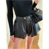 image:imageMakeMeChic Womens PU Leather High Waisted Shorts Elastic Wide Leg Flowy Dressy ShortsBlack