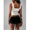image:imageMakeMeChic Womens PU Leather Lace Up Mini Shorts Low Waisted Straight Leg Goth Black Micro Rave ShortsBlack
