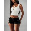 image:imageMakeMeChic Womens PU Leather Lace Up Mini Shorts Low Waisted Straight Leg Goth Black Micro Rave ShortsBlack