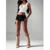 image:imageMakeMeChic Womens PU Leather Lace Up Mini Shorts Low Waisted Straight Leg Goth Black Micro Rave ShortsBlack
