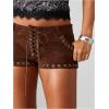 image:imageMakeMeChic Womens PU Leather Lace Up Mini Shorts Low Waisted Straight Leg Goth Black Micro Rave ShortsBrown