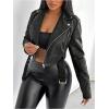 image:imageMakeMeChic Womens PU Leather Motorcycle Jacket Zip Up Long Sleeve Crop Bomber CoatBlack