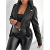 image:imageMakeMeChic Womens PU Leather Motorcycle Jacket Zip Up Long Sleeve Crop Bomber CoatBlack