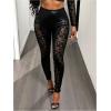 image:imageMakeMeChic Womens PU Leather Rivet Studded Pants Floral Lace Elastic Waist Party TrousersBlack