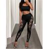 image:imageMakeMeChic Womens PU Leather Rivet Studded Pants Floral Lace Elastic Waist Party TrousersBlack