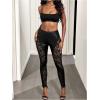 image:imageMakeMeChic Womens PU Leather Rivet Studded Pants Floral Lace Elastic Waist Party TrousersBlack