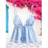 image:imageMakeMeChic Womens Paisley Print V Neck Camisole Spaghetti Strap Tie Front Ruffle Fringe Boho Tank TopsBlue