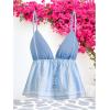 image:imageMakeMeChic Womens Paisley Print V Neck Camisole Spaghetti Strap Tie Front Ruffle Fringe Boho Tank TopsBlue