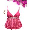 image:imageMakeMeChic Womens Paisley Print V Neck Camisole Spaghetti Strap Tie Front Ruffle Fringe Boho Tank TopsBoho Pink