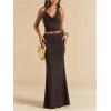 image:imageMakeMeChic Womens Party Skirt Sets Two Piece Set Going Out Halter Tops and Maxi SkirtBrown