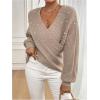 image:imageMakeMeChic Womens Pearl Wrap Sweater Long Sleeve Knit Pullover Holiday SweatersBrown