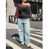 image:imageMakeMeChic Womens Plus Size Y2K Tops Asymmetrical Mesh Sheer Long Sleeve Going Out Tops Tee ShirtsBlack