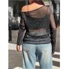 image:imageMakeMeChic Womens Plus Size Y2K Tops Asymmetrical Mesh Sheer Long Sleeve Going Out Tops Tee ShirtsBlack