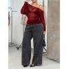 image:imageMakeMeChic Womens Plus Size Y2K Tops Asymmetrical Mesh Sheer Long Sleeve Going Out Tops Tee ShirtsBurgundy