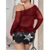 image:imageMakeMeChic Womens Plus Size Y2K Tops Asymmetrical Mesh Sheer Long Sleeve Going Out Tops Tee ShirtsBurgundy