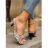 image:imageMakeMeChic Womens Polka Dots Bow Knot Heeled Sandals Square Toe Slide ShoesBeige