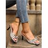 image:imageMakeMeChic Womens Polka Dots Bow Knot Heeled Sandals Square Toe Slide ShoesBeige