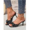 image:imageMakeMeChic Womens Polka Dots Bow Knot Heeled Sandals Square Toe Slide ShoesBlack and White