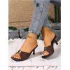 image:imageMakeMeChic Womens Polka Dots Bow Knot Heeled Sandals Square Toe Slide ShoesCoffee Brown