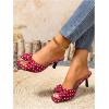 image:imageMakeMeChic Womens Polka Dots Bow Knot Heeled Sandals Square Toe Slide ShoesRed and White
