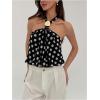 image:imageMakeMeChic Womens Polka Dots Halter Crop Tops Metal Open Back Sleeveless Going Out TopBlack