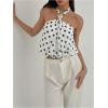 image:imageMakeMeChic Womens Polka Dots Halter Crop Tops Metal Open Back Sleeveless Going Out TopWhite