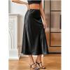 image:imageMakeMeChic Womens Polka Dots Midi Skirt Satin Silk Summer Flowy Pencil Long SkirtsBlack Solid