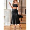 image:imageMakeMeChic Womens Polka Dots Midi Skirt Satin Silk Summer Flowy Pencil Long SkirtsBlack Solid