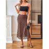 image:imageMakeMeChic Womens Polka Dots Midi Skirt Satin Silk Summer Flowy Pencil Long SkirtsCoffee Brown