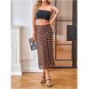 image:imageMakeMeChic Womens Polka Dots Midi Skirt Satin Silk Summer Flowy Pencil Long SkirtsCoffee Brown