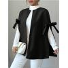 image:imageMakeMeChic Womens Poncho Cape Coat Bow Knot Crew Neck Open Front Jacket OuterwearBlack