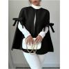 image:imageMakeMeChic Womens Poncho Cape Coat Bow Knot Crew Neck Open Front Jacket OuterwearBlack