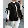 image:imageMakeMeChic Womens Poncho Cape Coat Bow Knot Crew Neck Open Front Jacket OuterwearBlack