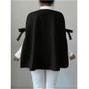image:imageMakeMeChic Womens Poncho Cape Coat Bow Knot Crew Neck Open Front Jacket OuterwearBlack