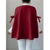 image:imageMakeMeChic Womens Poncho Cape Coat Bow Knot Crew Neck Open Front Jacket OuterwearBurgundy