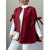 image:imageMakeMeChic Womens Poncho Cape Coat Bow Knot Crew Neck Open Front Jacket OuterwearBurgundy