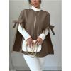 image:imageMakeMeChic Womens Poncho Cape Coat Bow Knot Crew Neck Open Front Jacket OuterwearMocha Brown