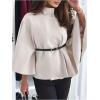 image:imageMakeMeChic Womens Poncho Pea Cape Coat Mock Neck 34 Sleeve Belted Business Jacket OuterwearApricot