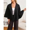 image:imageMakeMeChic Womens Poncho Pea Cape Coat Mock Neck 34 Sleeve Belted Business Jacket OuterwearBlack