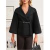 image:imageMakeMeChic Womens Poncho Pea Cape Coat Mock Neck 34 Sleeve Belted Business Jacket OuterwearBlack