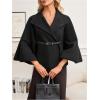image:imageMakeMeChic Womens Poncho Pea Cape Coat Mock Neck 34 Sleeve Belted Business Jacket OuterwearBlack