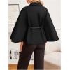 image:imageMakeMeChic Womens Poncho Pea Cape Coat Mock Neck 34 Sleeve Belted Business Jacket OuterwearBlack