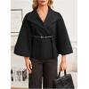 image:imageMakeMeChic Womens Poncho Pea Cape Coat Mock Neck 34 Sleeve Belted Business Jacket OuterwearBlack
