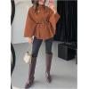 image:imageMakeMeChic Womens Poncho Pea Cape Coat Mock Neck 34 Sleeve Belted Business Jacket OuterwearBrown