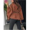 image:imageMakeMeChic Womens Poncho Pea Cape Coat Mock Neck 34 Sleeve Belted Business Jacket OuterwearBrown