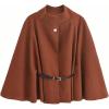 image:imageMakeMeChic Womens Poncho Pea Cape Coat Mock Neck 34 Sleeve Belted Business Jacket OuterwearBrown