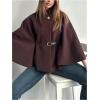 image:imageMakeMeChic Womens Poncho Pea Cape Coat Mock Neck 34 Sleeve Belted Business Jacket OuterwearCoffee Brown